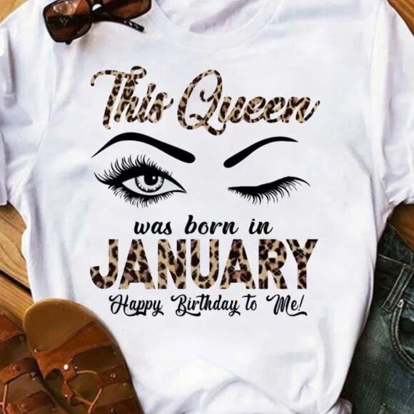 January Birthday Queen Leopard Letter Print Short Sleeve Women's T-Shirt Gift - Picture 1 of 2